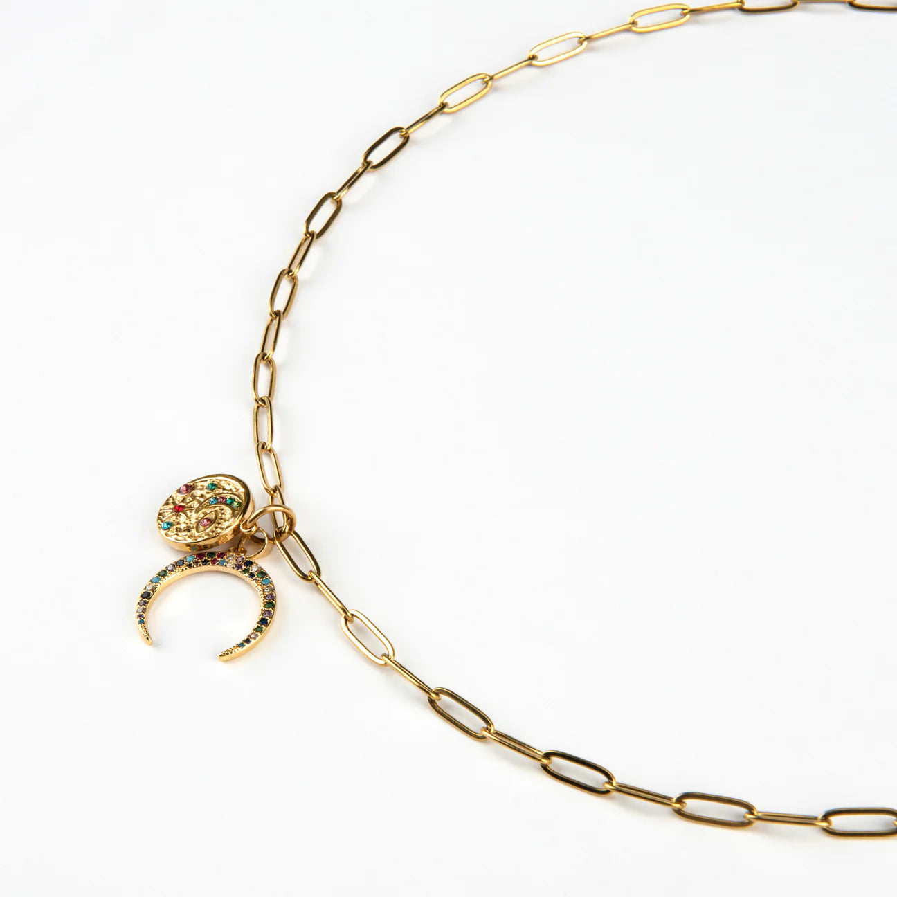 Long Moon & Stars Necklace - Gold Plated
