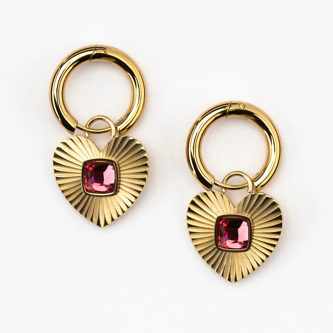 CiCi Gold Plated Heart Pink Gem Stone Earrings