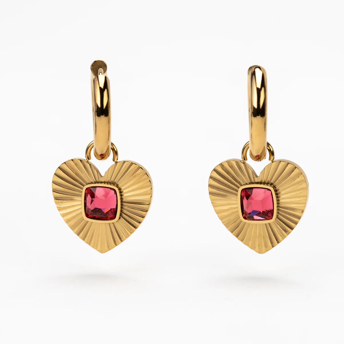 CiCi Gold Plated Heart Pink Gem Stone Earrings