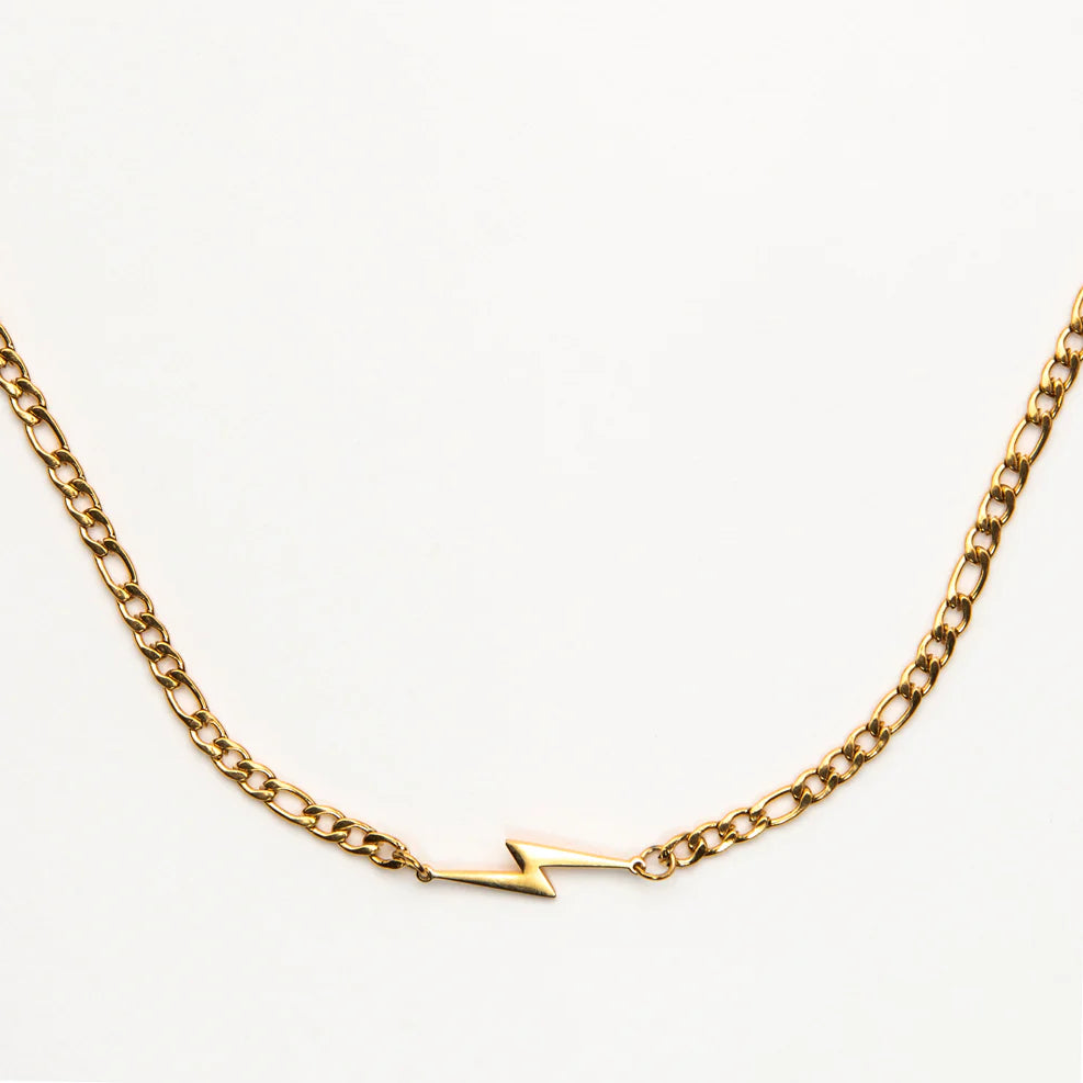 Gold Plated Figaro Lightning Bolt Necklace