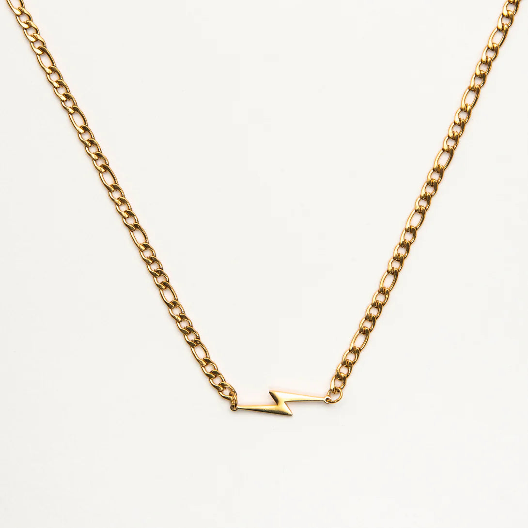 Gold Plated Figaro Lightning Bolt Necklace