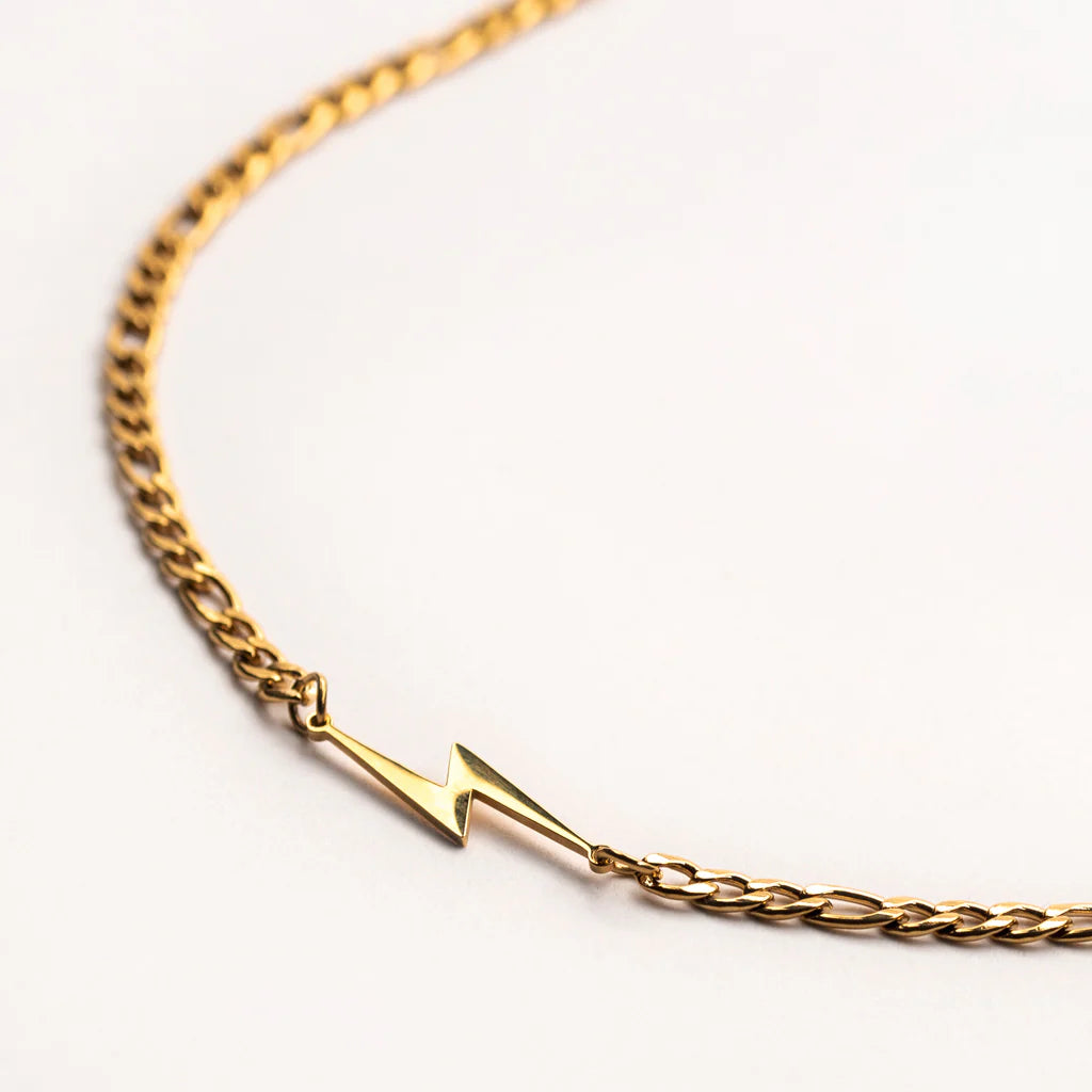 Gold Plated Figaro Lightning Bolt Necklace
