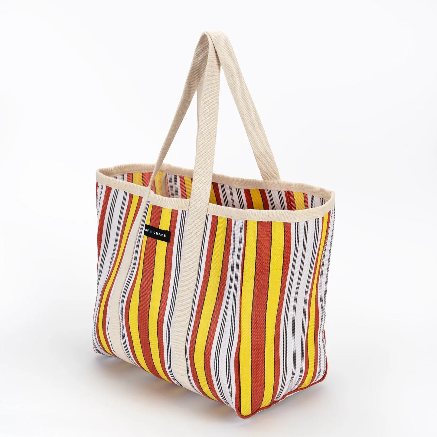 Large Recycled Plastic Yellow, Red & White Stripe Shopper