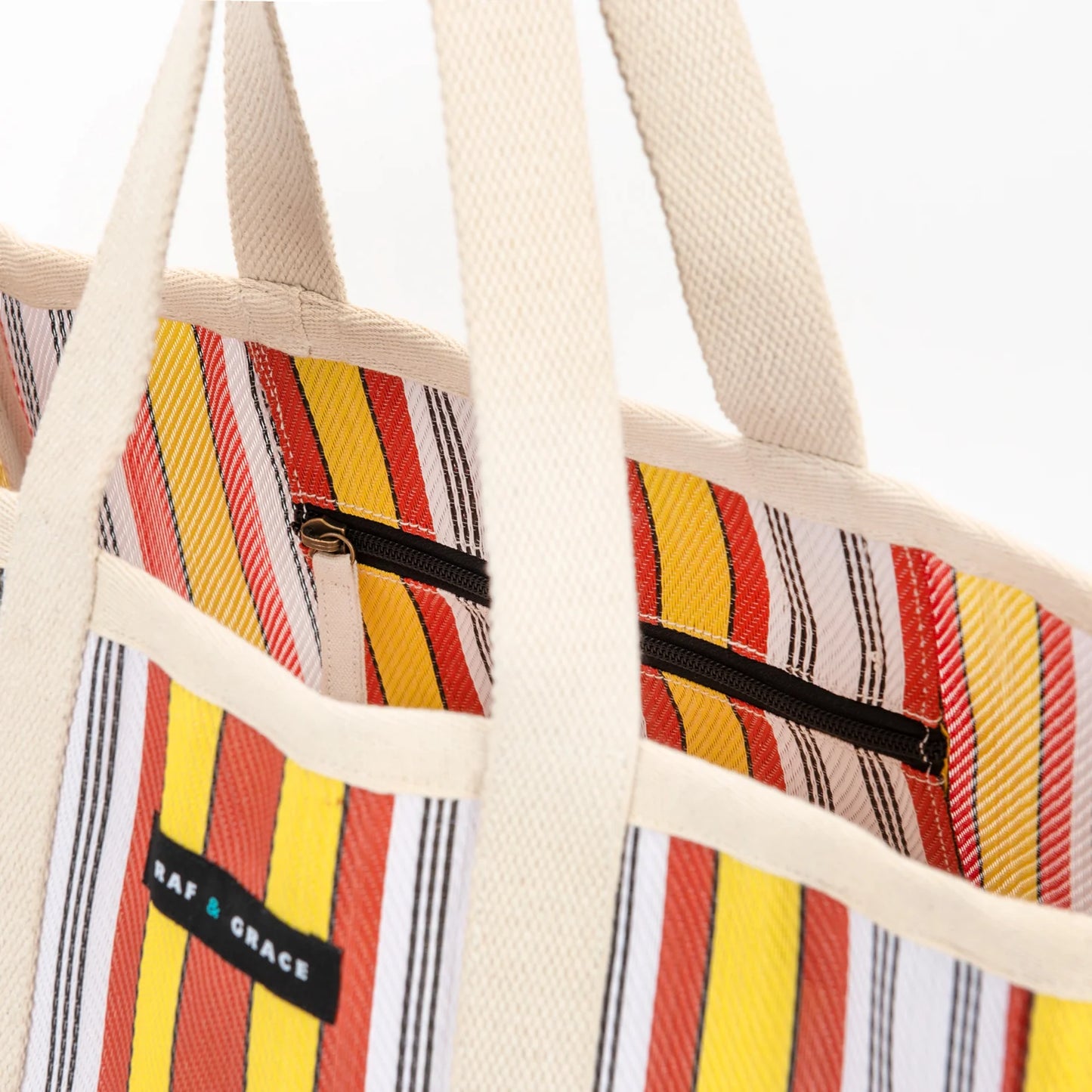 Large Recycled Plastic Yellow, Red & White Stripe Shopper