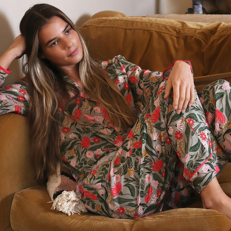Pink Mix Tropical Print Luxury Pyjama Set