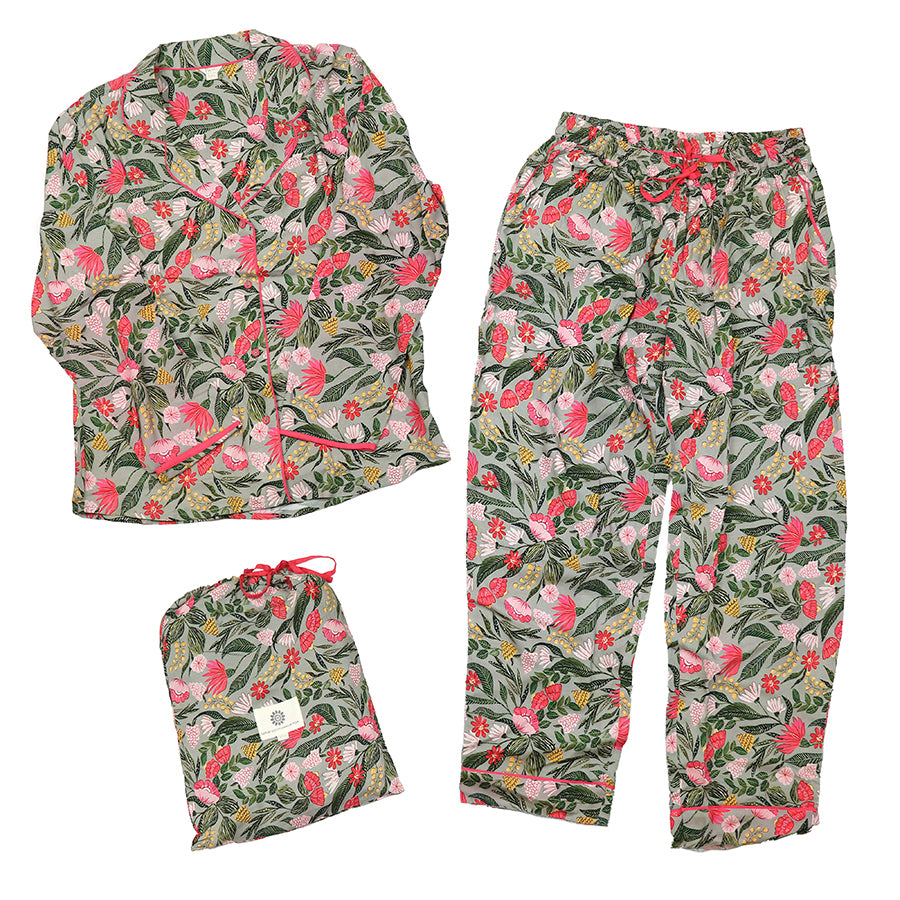 Pink Mix Tropical Print Luxury Pyjama Set