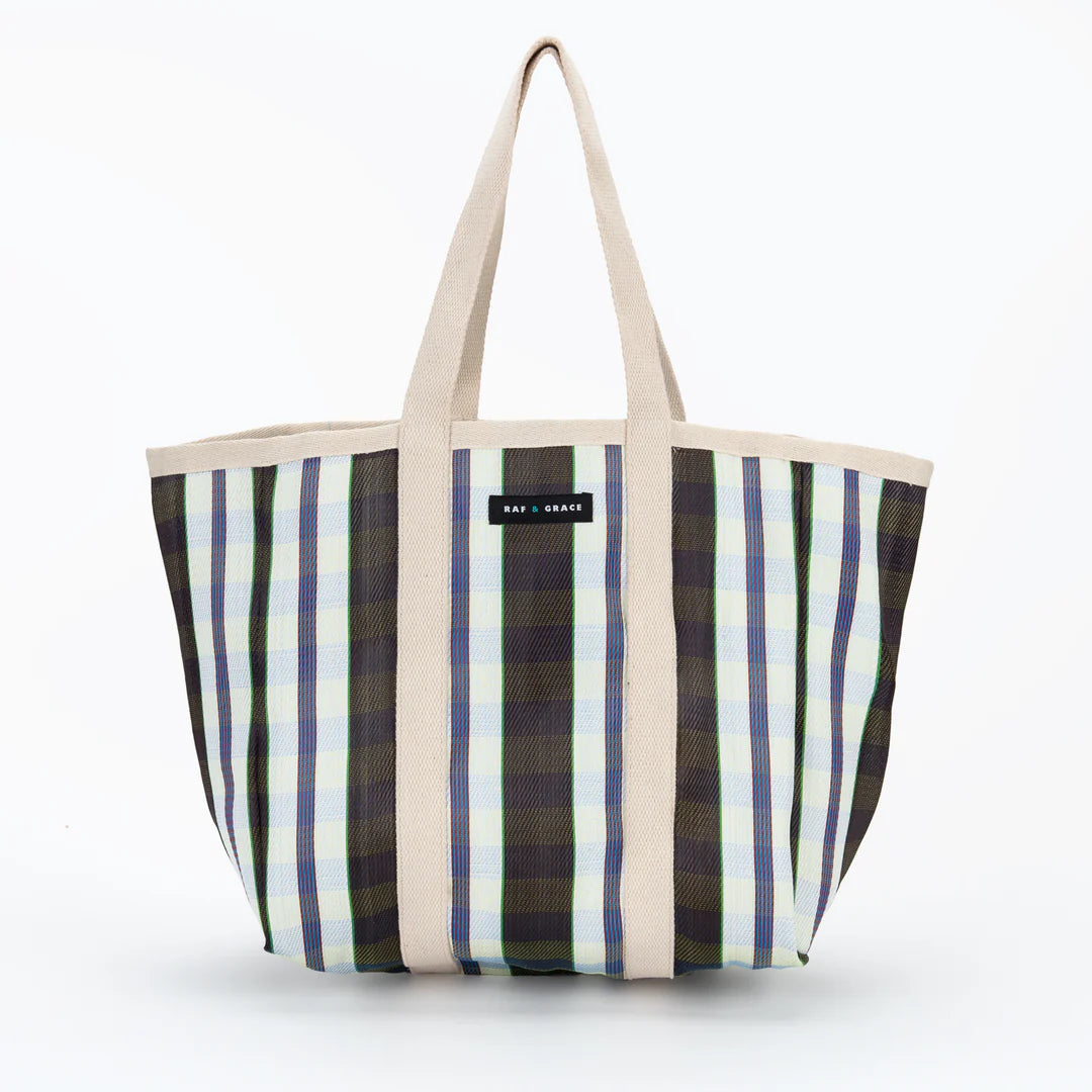 Large Recycled Plastic Black, White and Navy Stripe Shopper