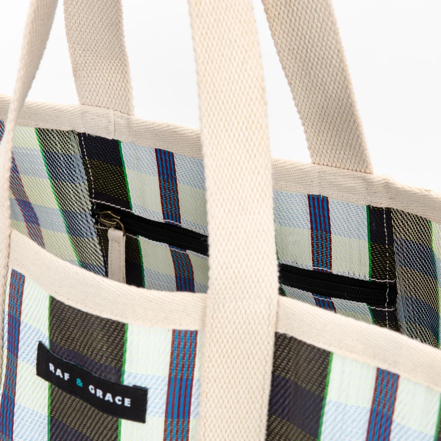 Large Recycled Plastic Black, White and Navy Stripe Shopper