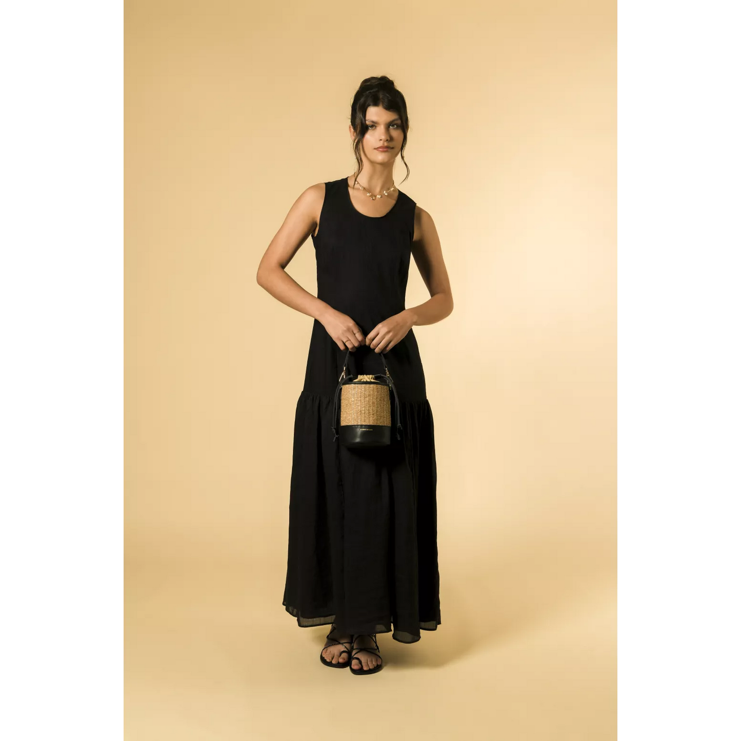 Soleil Rattan Bucket Bag - Black