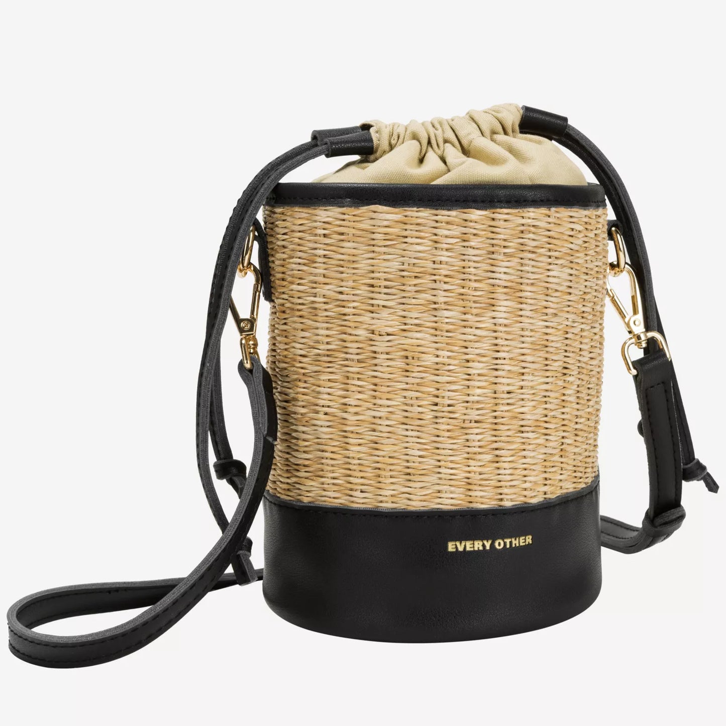 Soleil Rattan Bucket Bag - Black