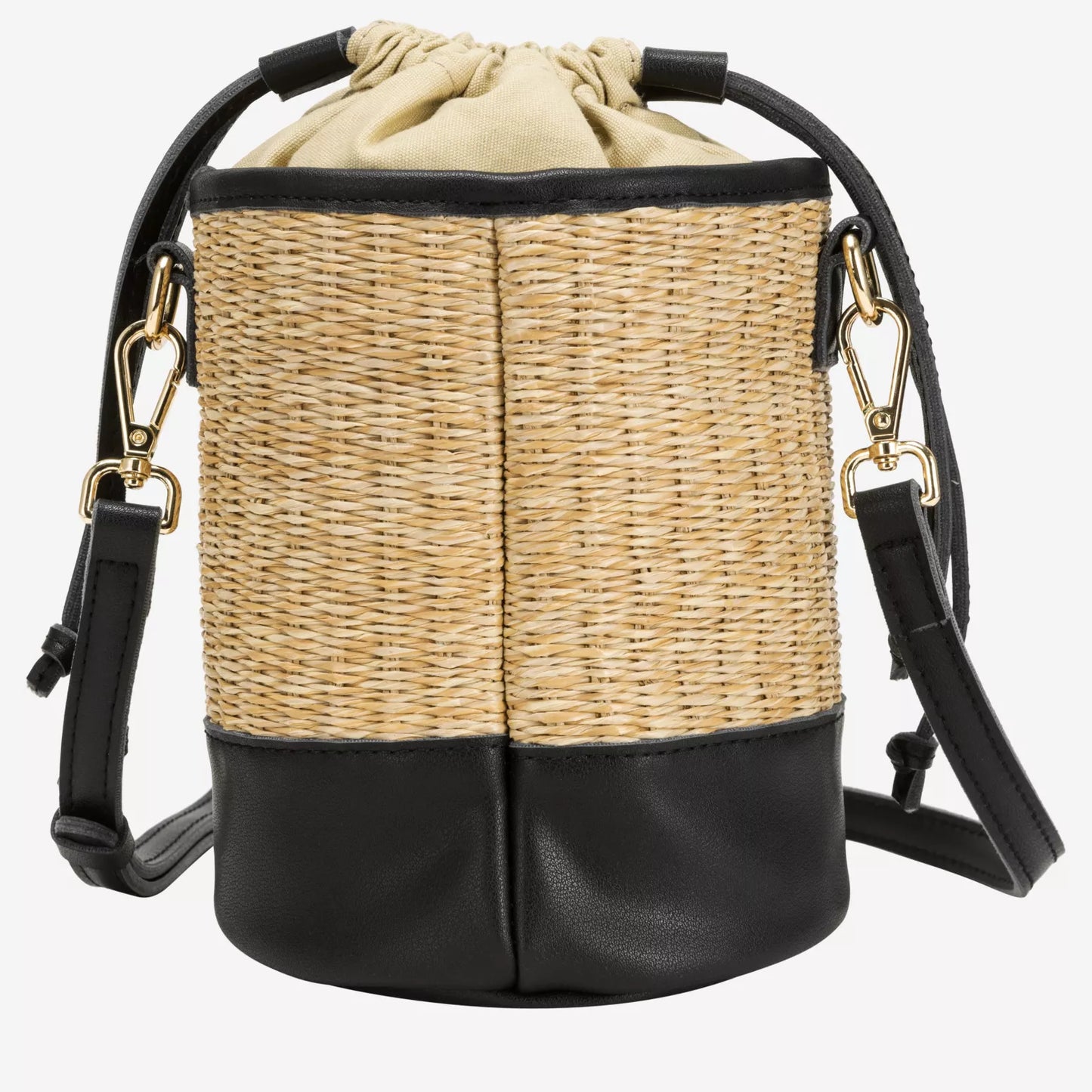 Soleil Rattan Bucket Bag - Black