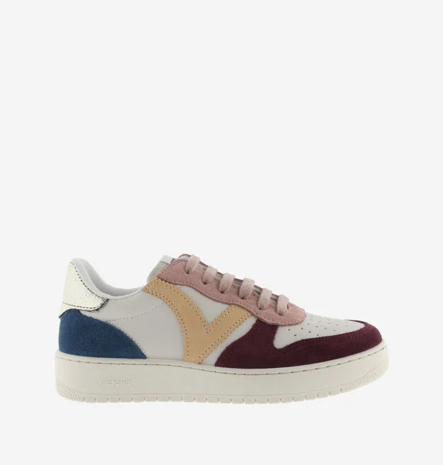 Madrid Multi Coloured Split Leather Trainer - Burgundy