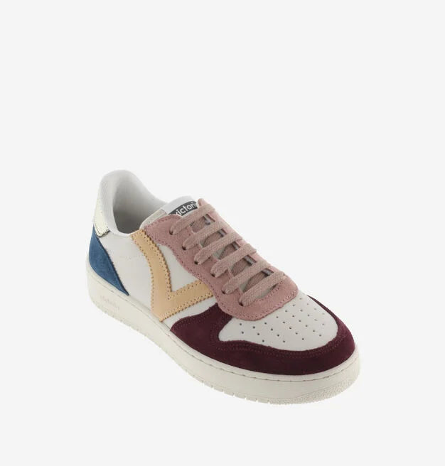Madrid Multi Coloured Split Leather Trainer - Burgundy