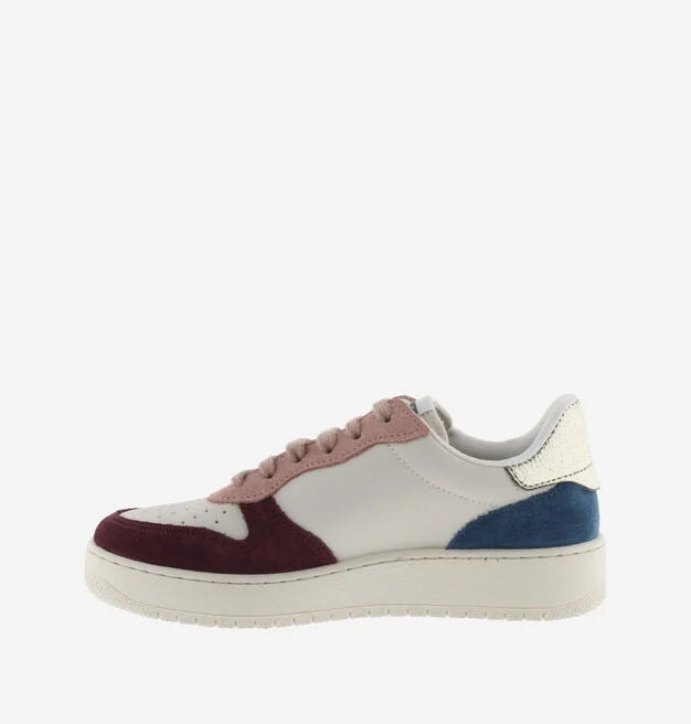 Madrid Multi Coloured Split Leather Trainer - Burgundy