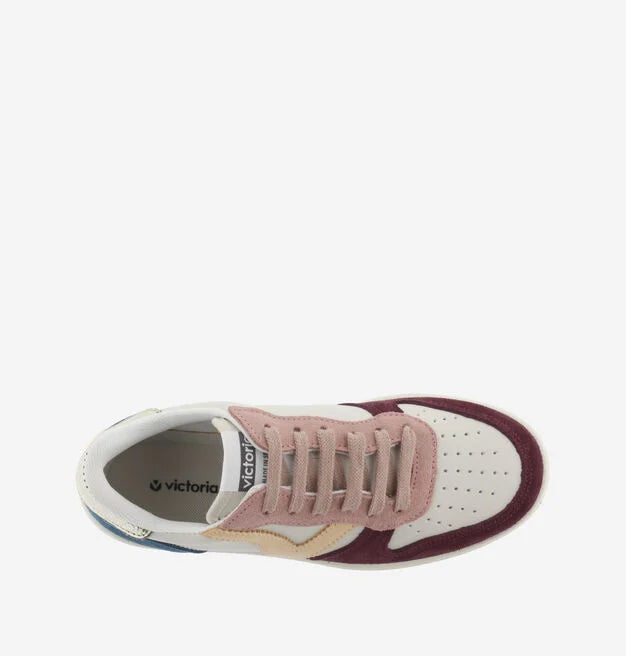 Madrid Multi Coloured Split Leather Trainer - Burgundy