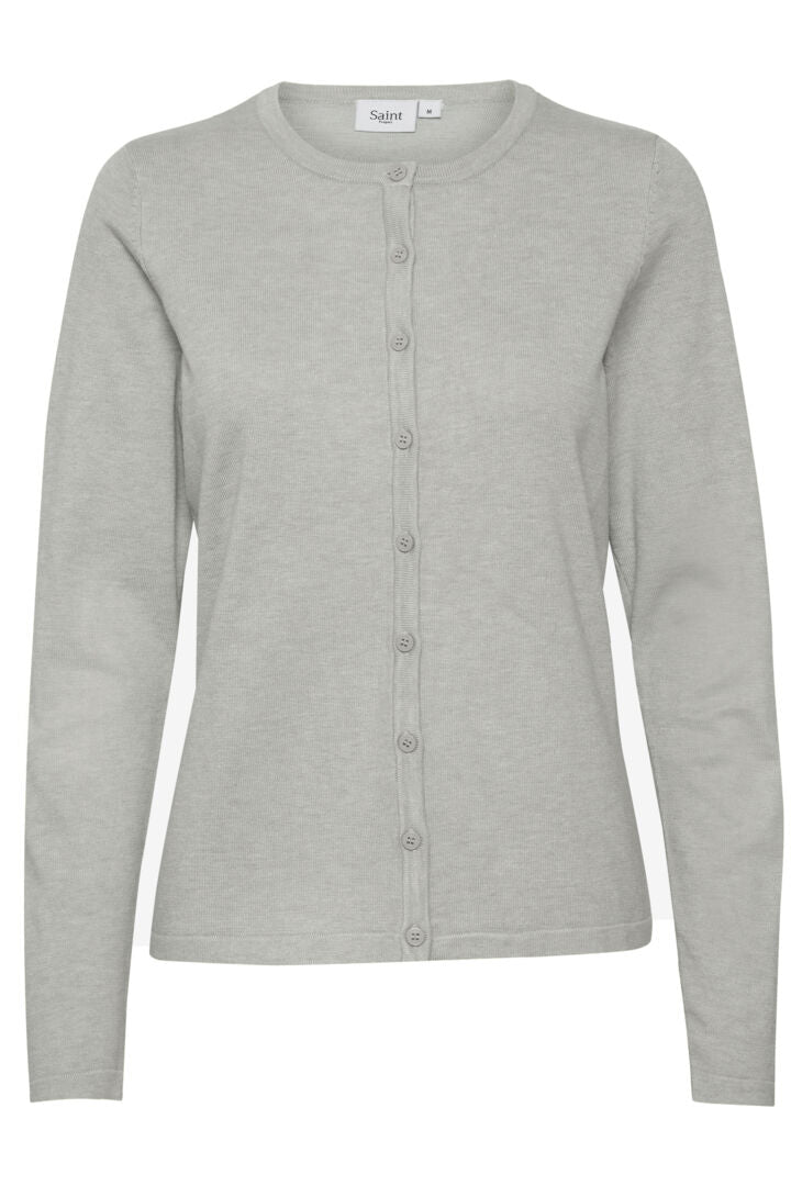 MilaSZ Round Neck Cardigan - Pearl Grey Melange
