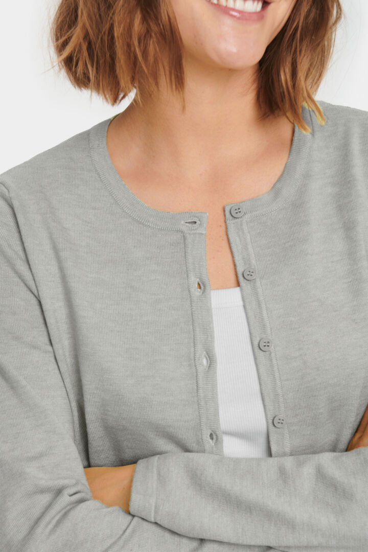 MilaSZ Round Neck Cardigan - Pearl Grey Melange
