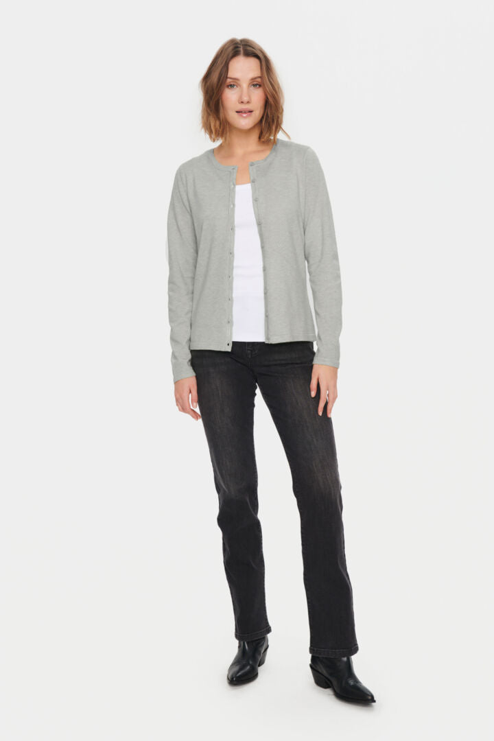 MilaSZ Round Neck Cardigan - Pearl Grey Melange