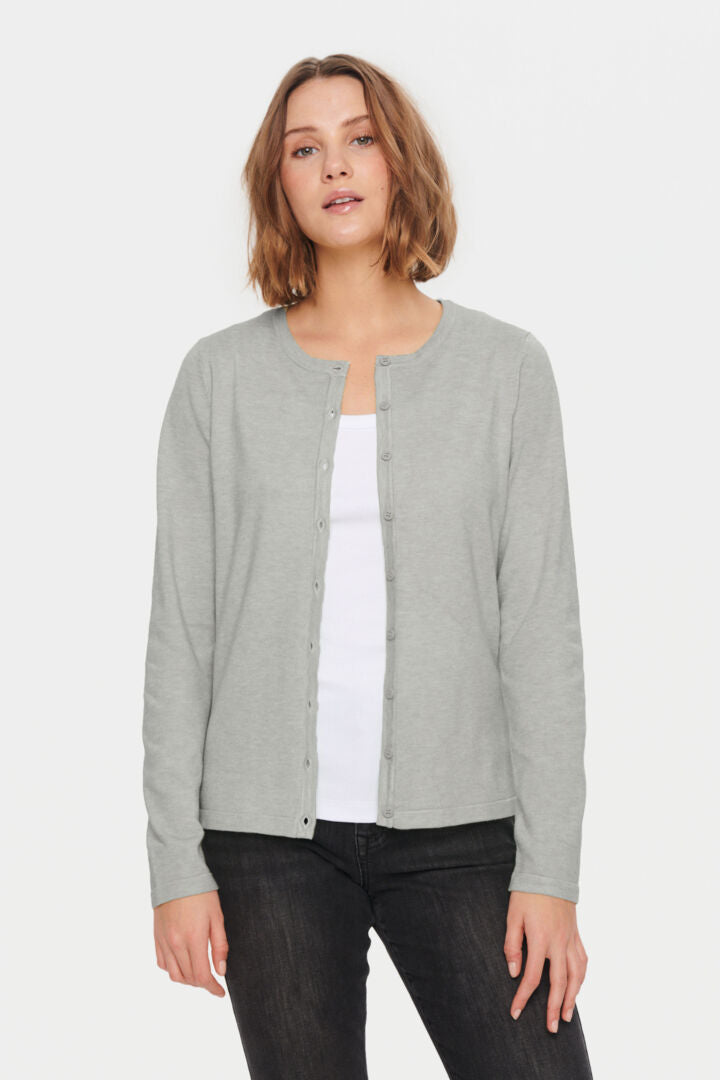 MilaSZ Round Neck Cardigan - Pearl Grey Melange