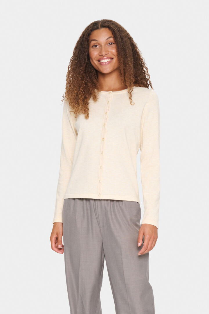 MilaSZ Round Neck Cardigan - Baby's Breath Melange