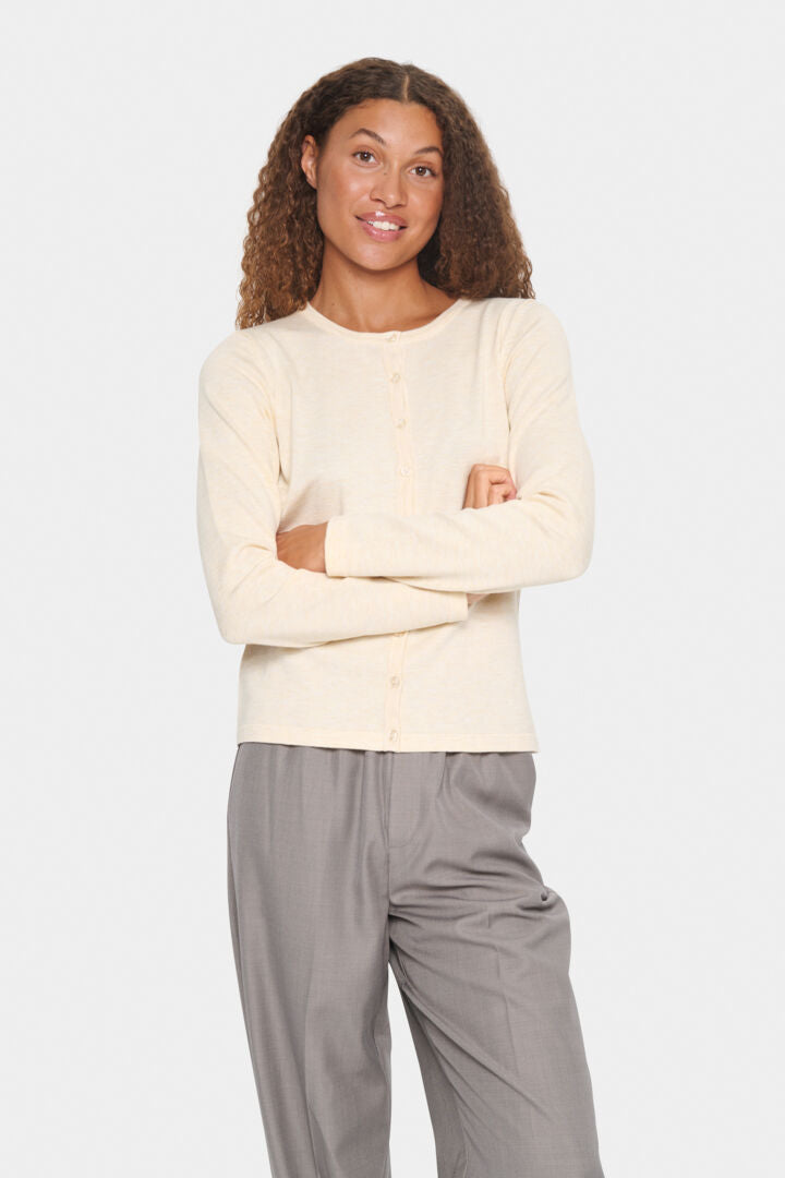 MilaSZ Round Neck Cardigan - Baby's Breath Melange