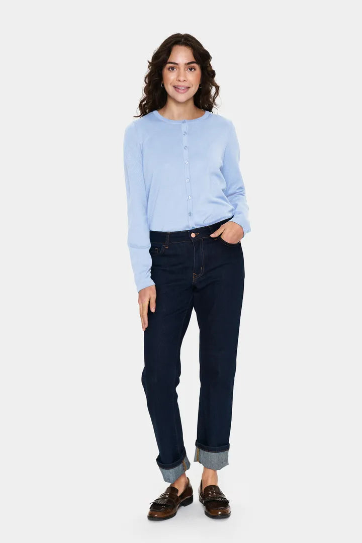 MilaSZ Round Neck Cardigan - Chambray Blue