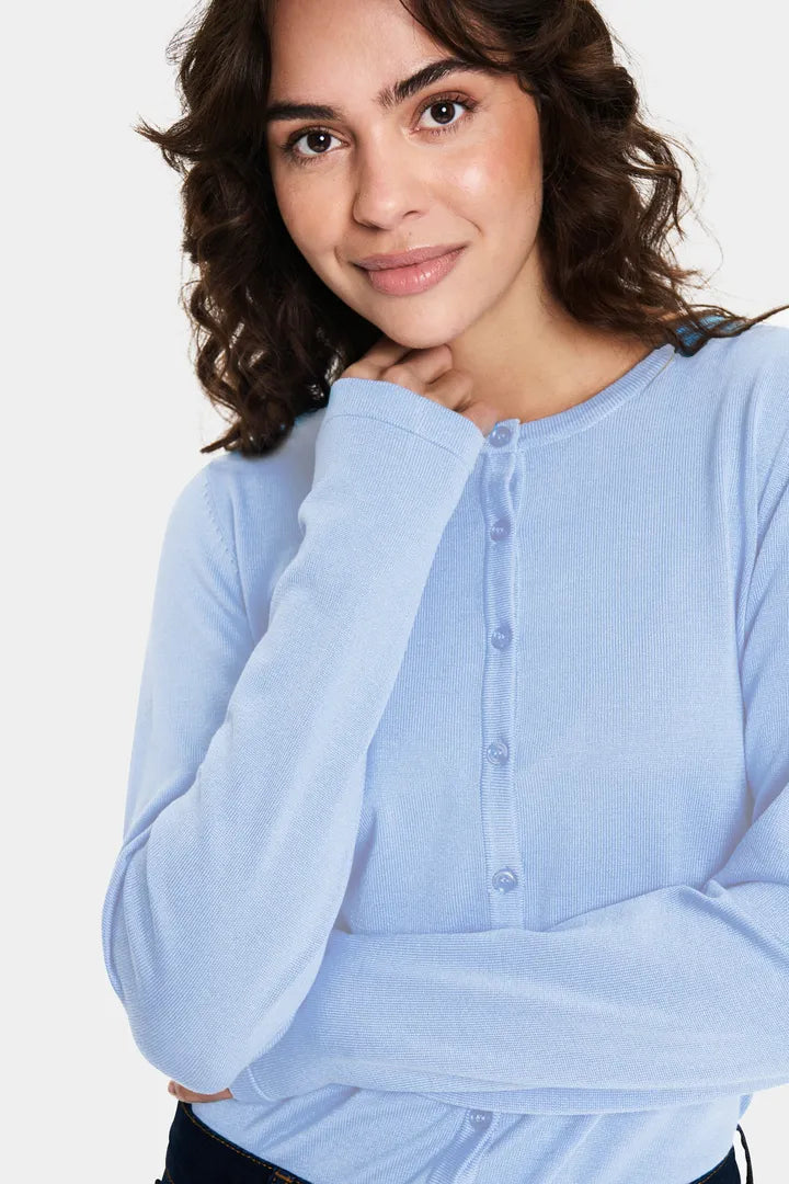 MilaSZ Round Neck Cardigan - Chambray Blue