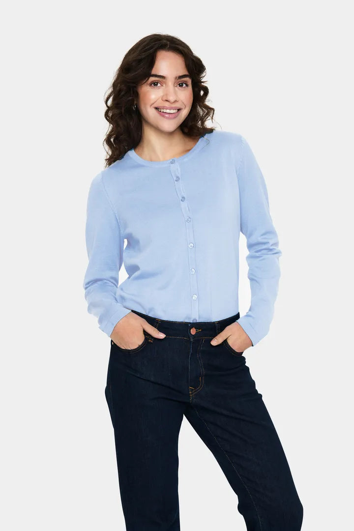 MilaSZ Round Neck Cardigan - Chambray Blue