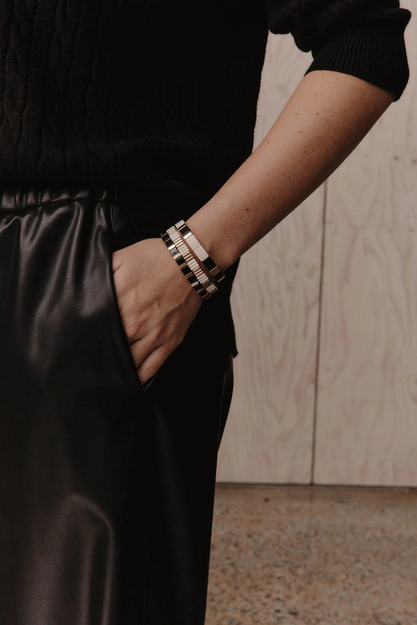 Santani Cuff - Ecru / Black
