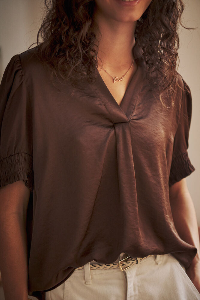 PananSZ Short Sleeve Blouse - Major Brown