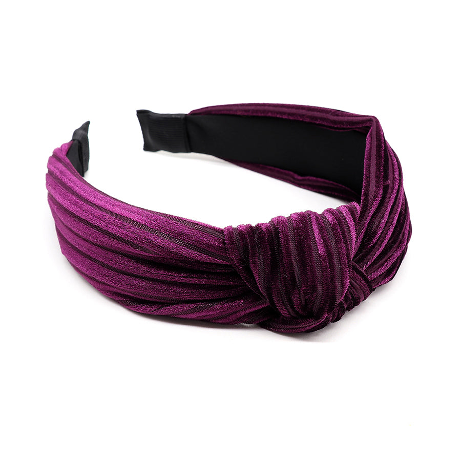 Rich Berry Pleated Velvet Knot Headband