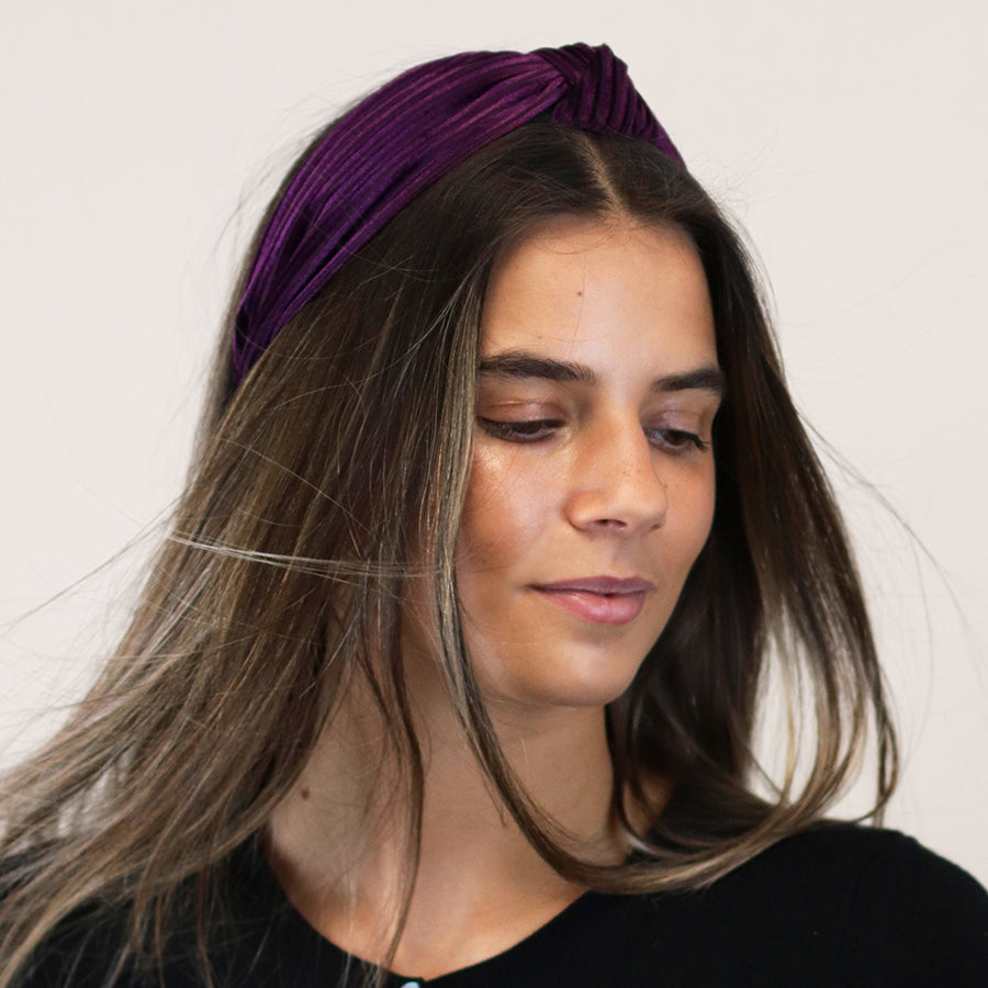Rich Berry Pleated Velvet Knot Headband
