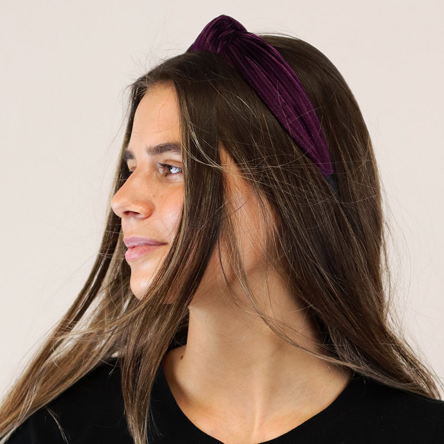 Rich Berry Pleated Velvet Knot Headband