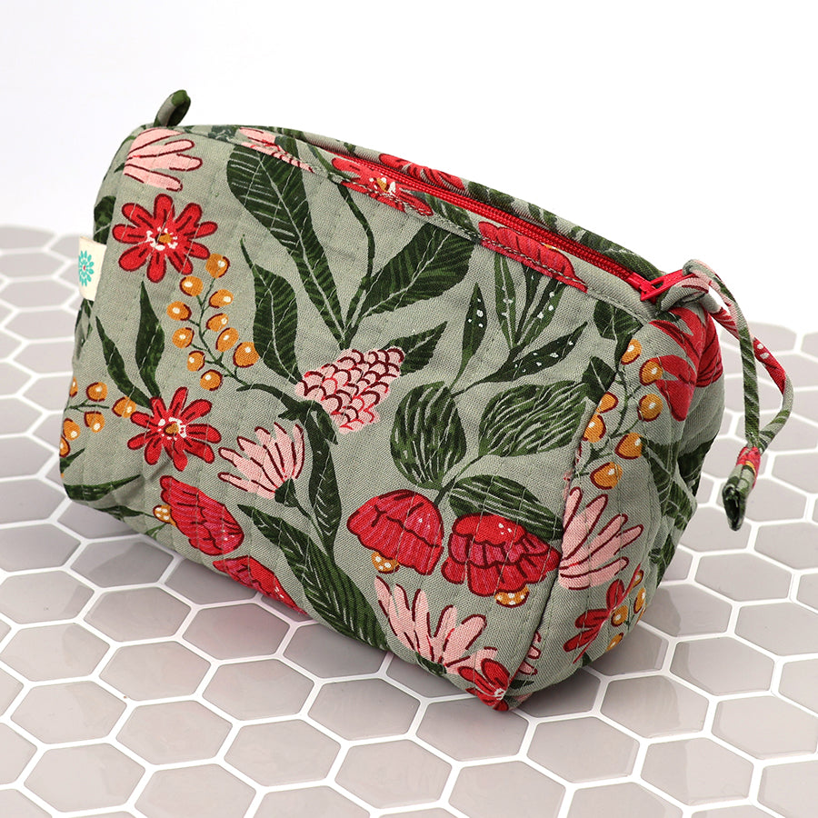 Pink mix botanical quilted make-up bag