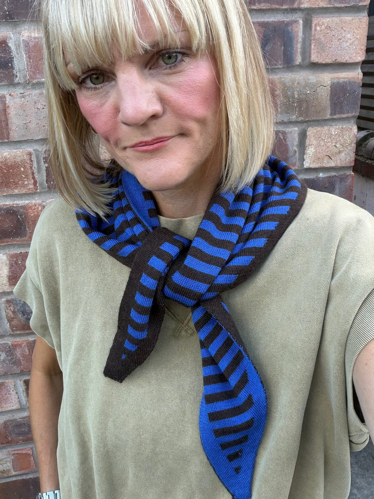 Triangle Scarf - Coffee & Bright Blue