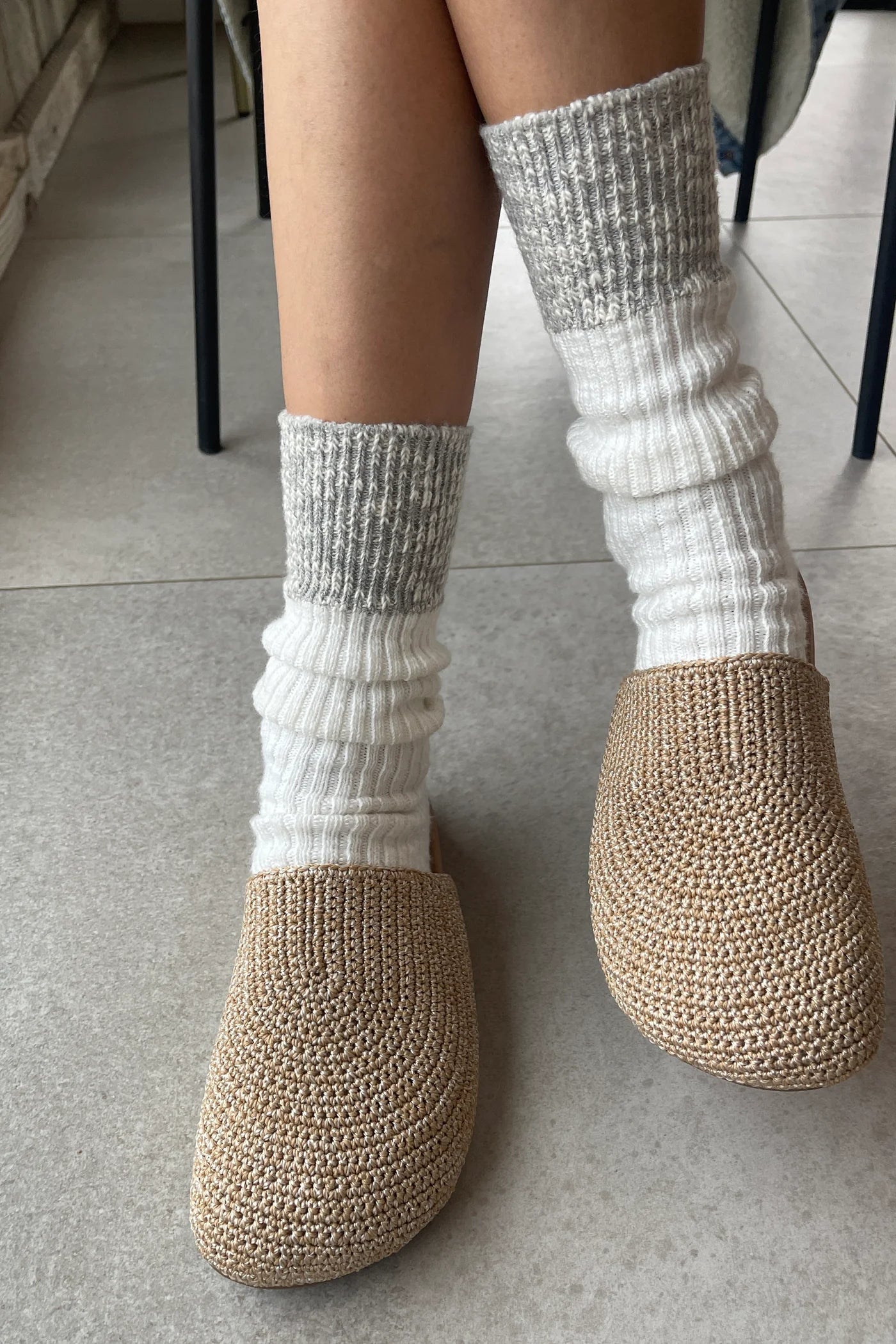 Cottage Socks - White Linen & Heather Grey