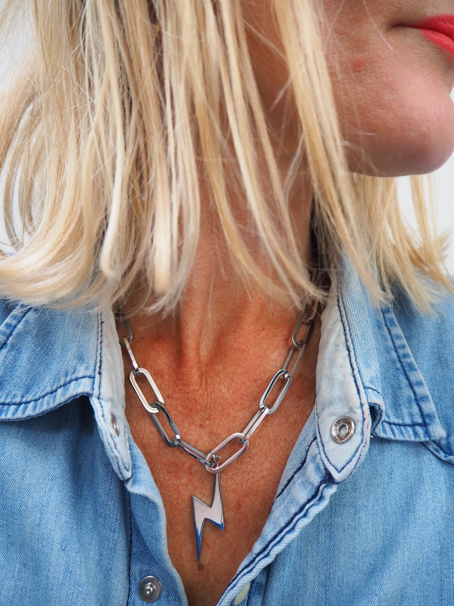 Chunky Silver Plated Lightning Bolt Necklace