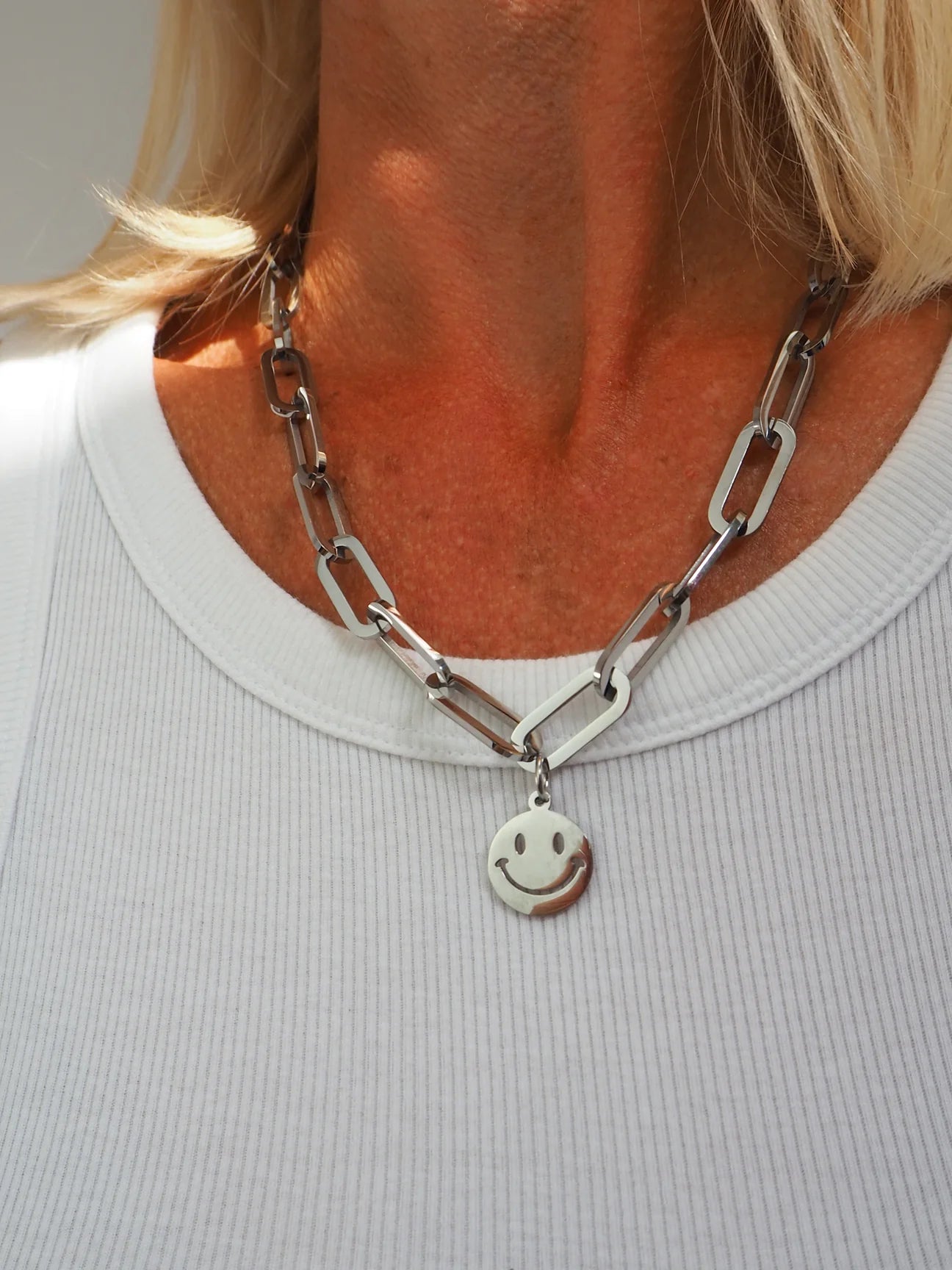 Chunky Silver Plated Smile Necklace
