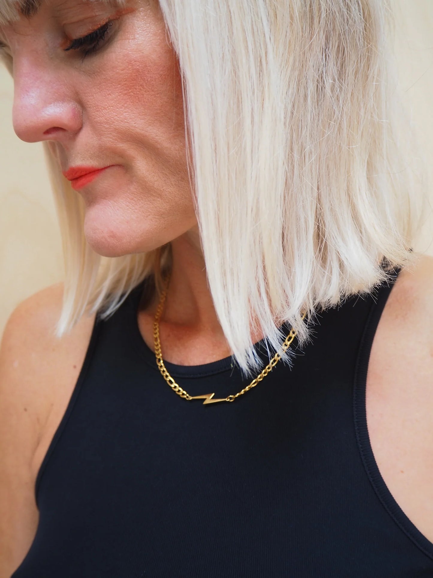 Gold Plated Figaro Lightning Bolt Necklace