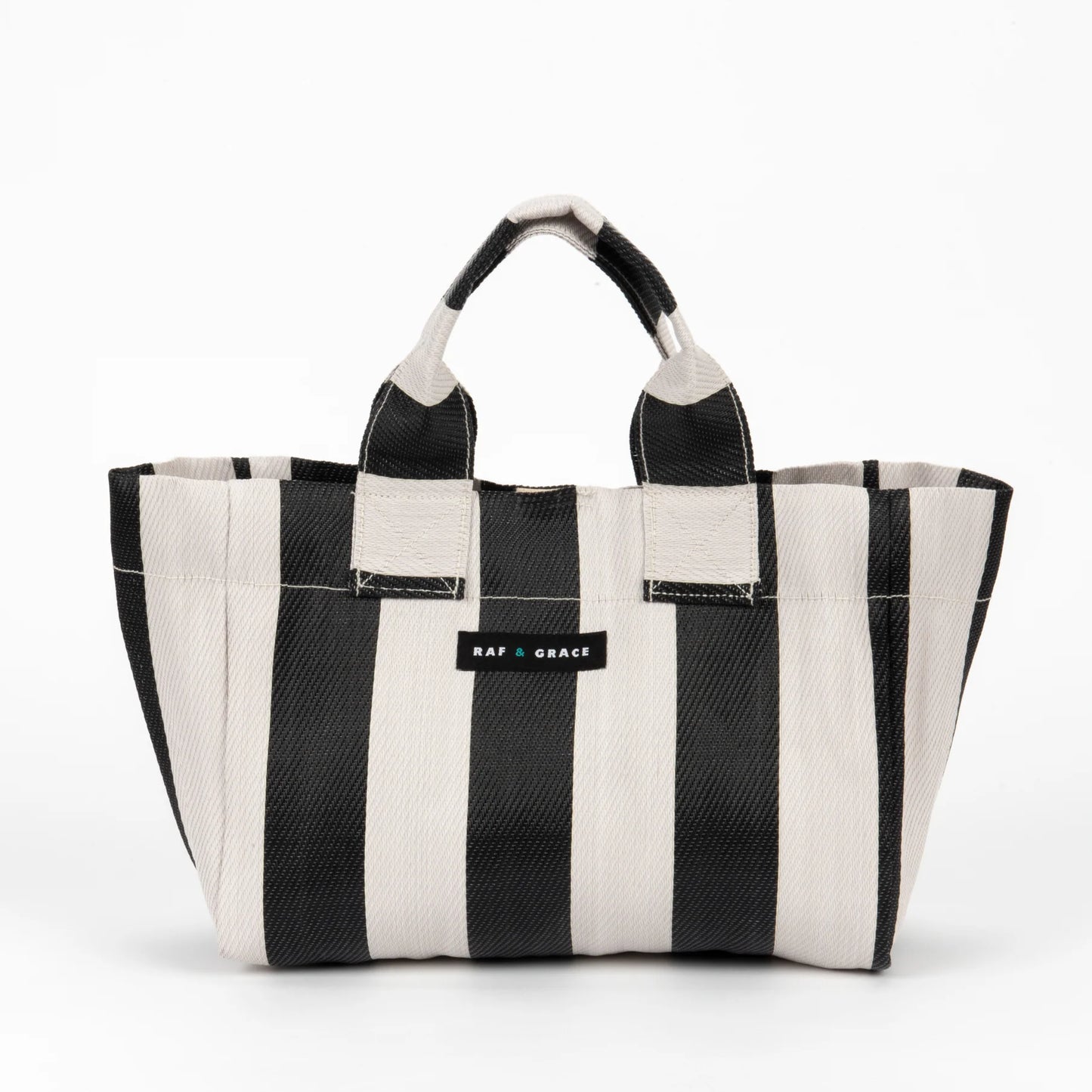 Recycled Plastic Striped Micro Shopper Bag - Black & Ecru