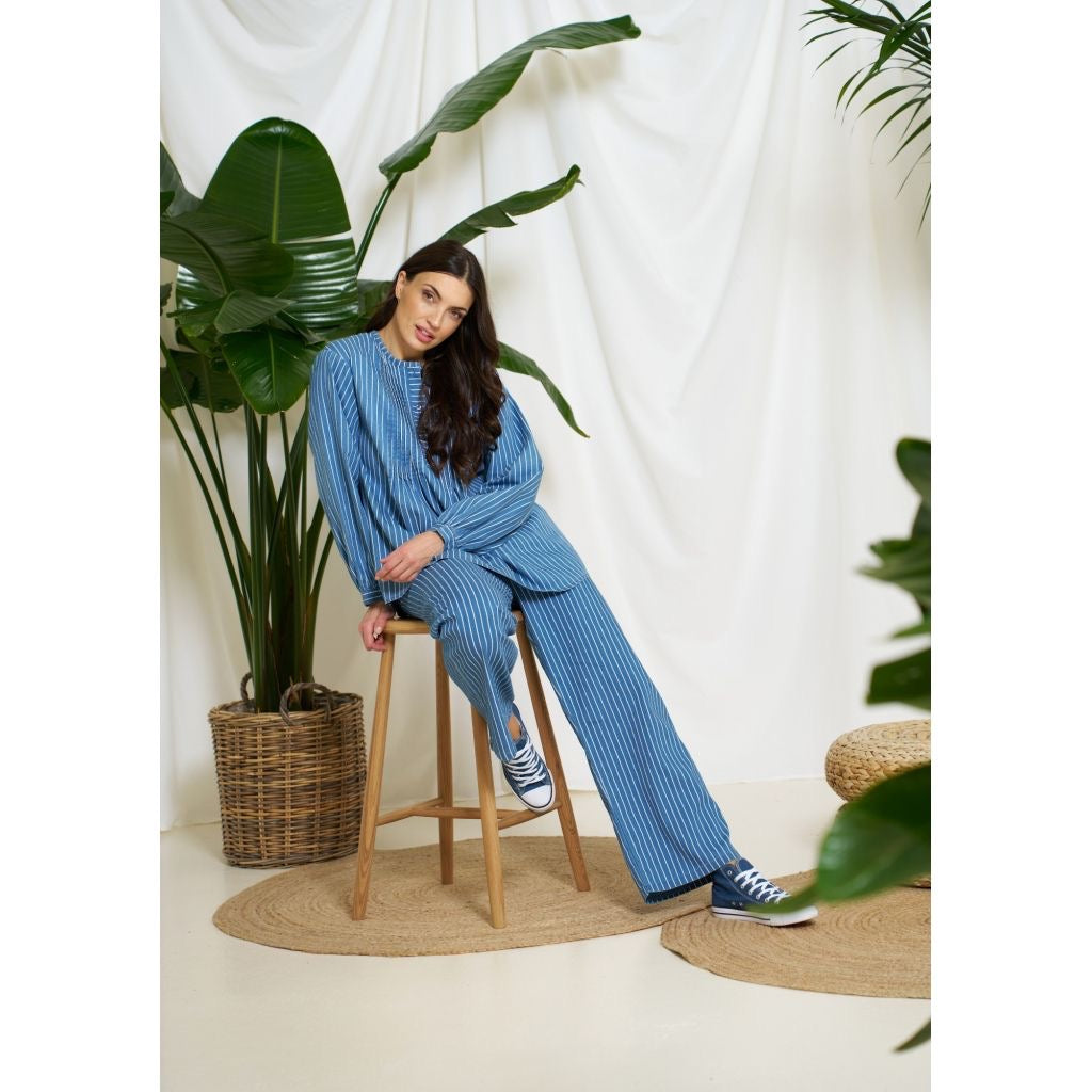 Pandy Trousers - Medium Blue With Stripe