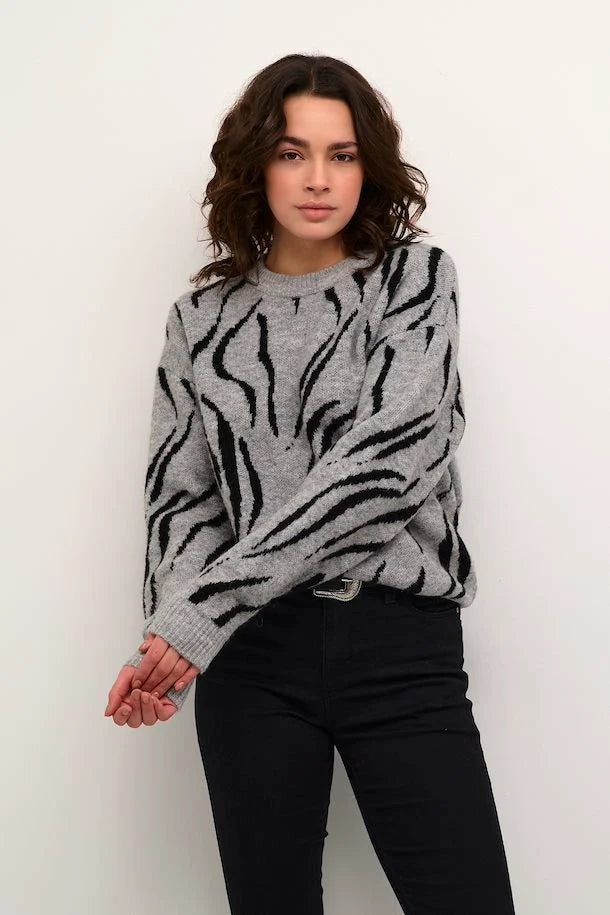 KAbillie Knit Pullover - Grey Melange/Black