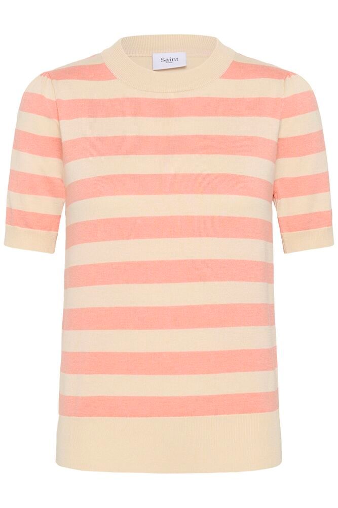MilaSZ Short Sleeve Block Stripe Pullover - Blooming Ivory & Pink