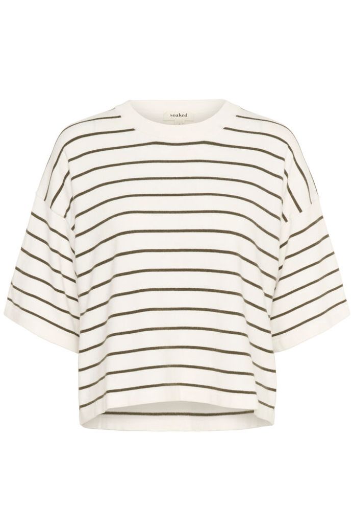 SLSpina Boxy Pullover - White With Grape Leaf Stripe