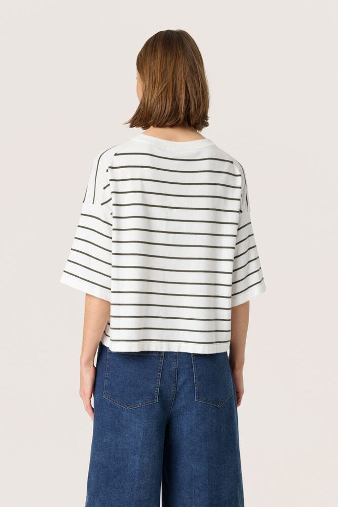 SLSpina Boxy Pullover - White With Grape Leaf Stripe