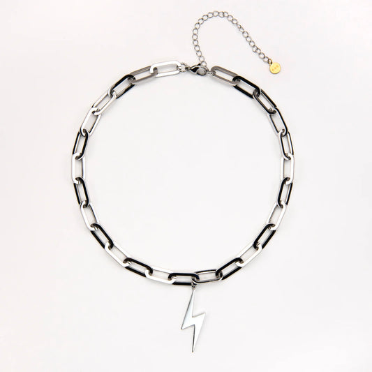 Chunky Silver Plated Lightning Bolt Necklace
