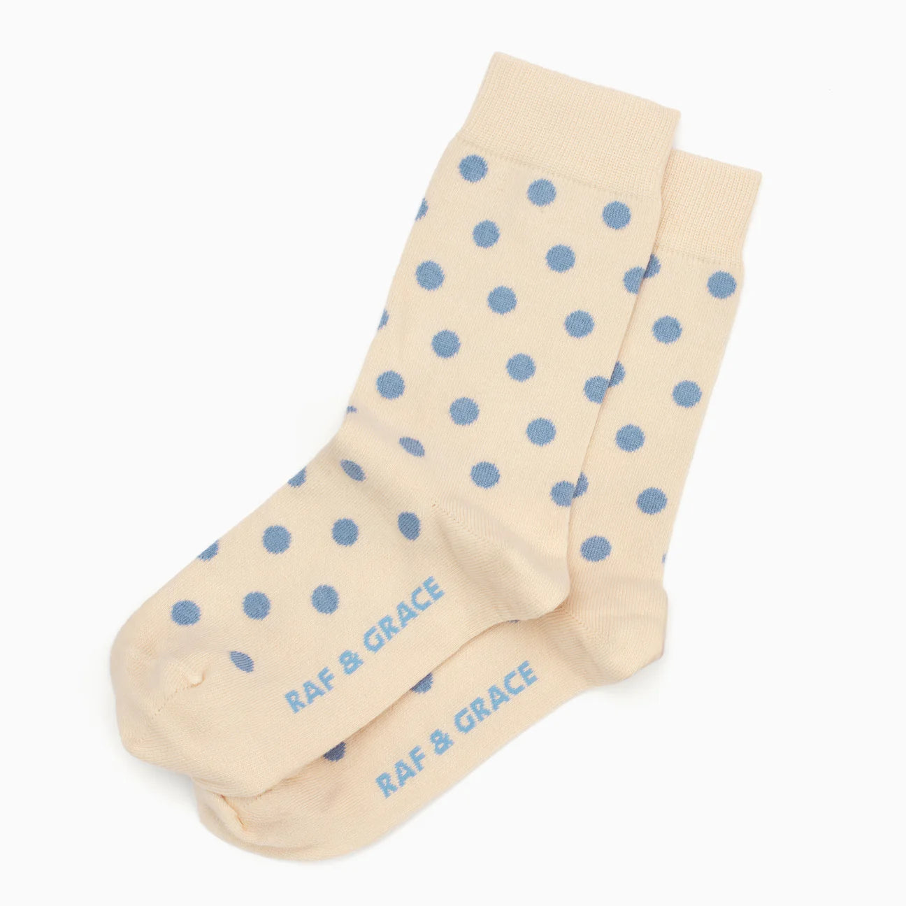 Luxe Cotton Polka Dot Socks - Ecru & Sky Blue