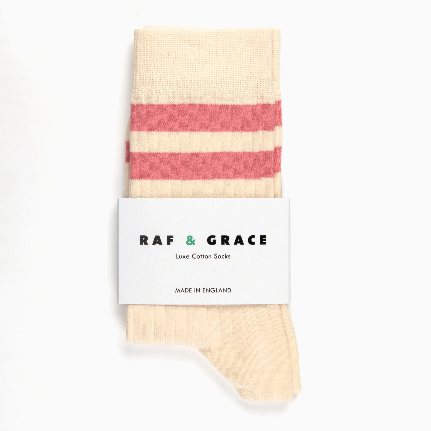 Luxe Cotton Ribbed Socks - Ecru & Rose Pink