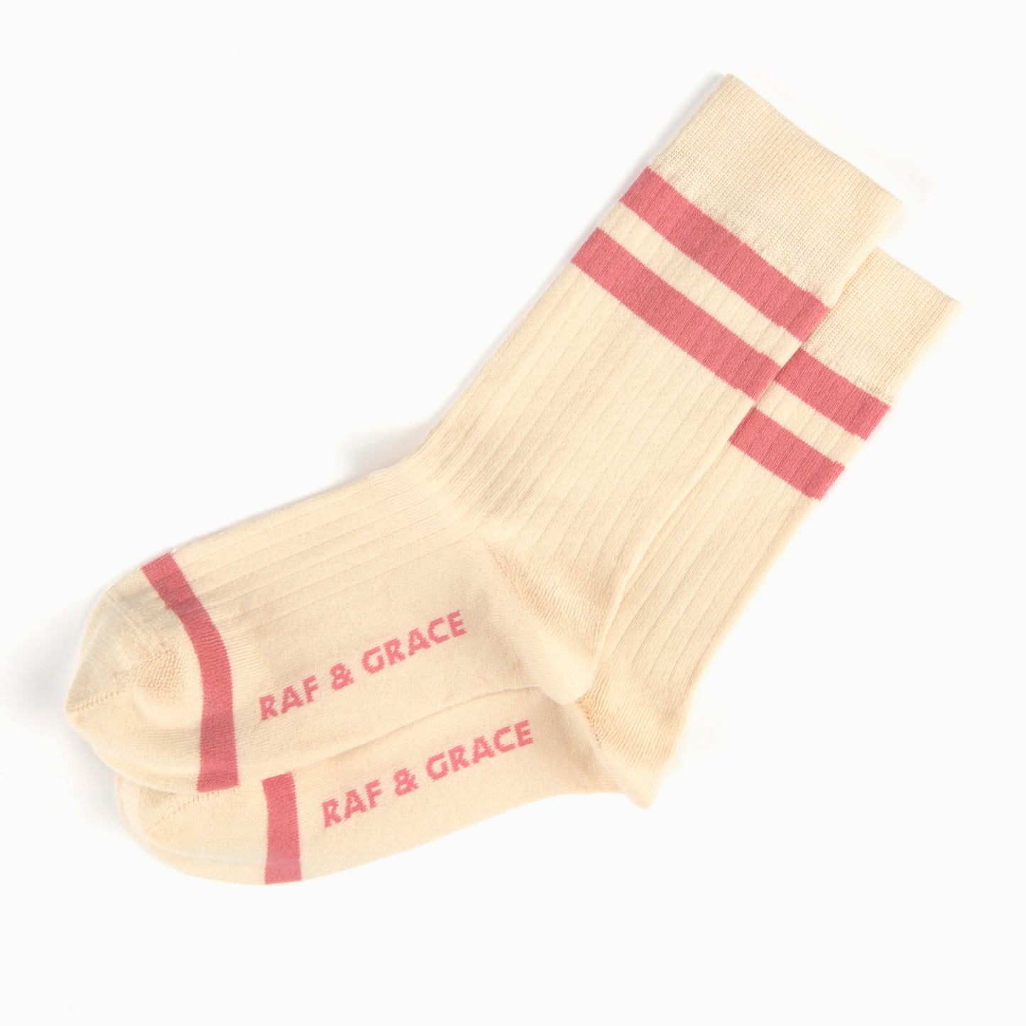 Luxe Cotton Ribbed Socks - Ecru & Rose Pink