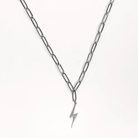 Slim Silver Lightning Bolt Necklace